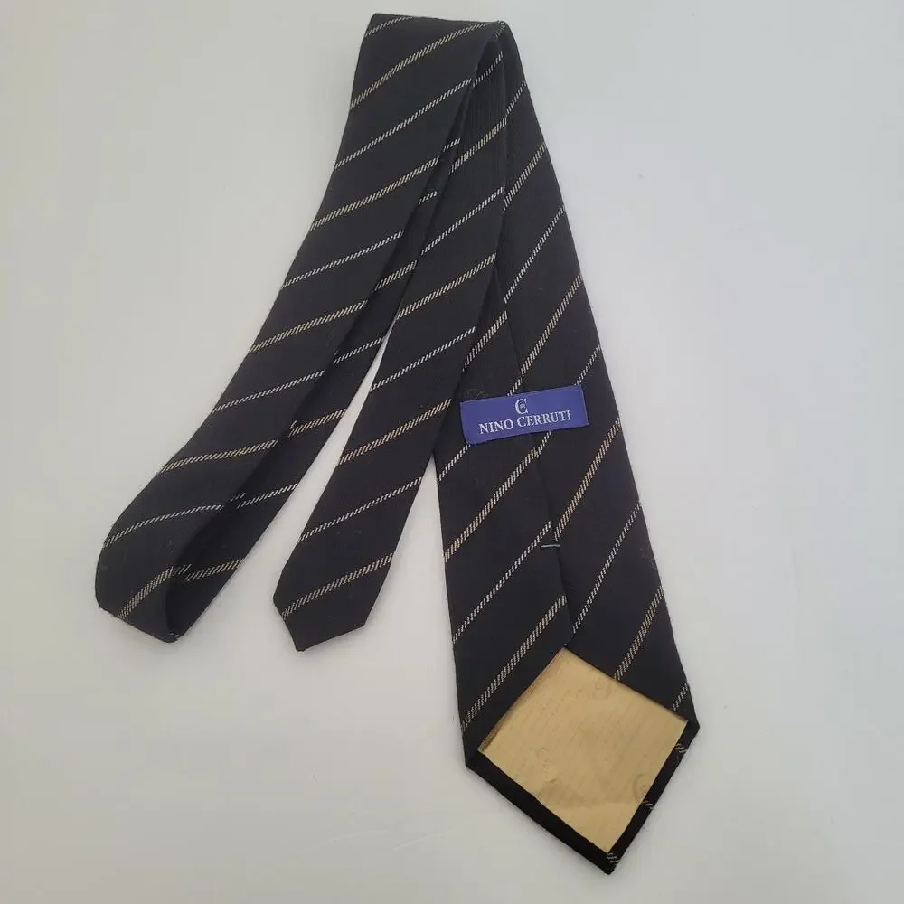 Nino Cerutti Men's Neck Tie Black Stripped Wool Designer Quality Necktie‎